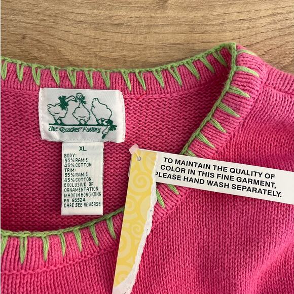 VTG Quacker Factory Flamingo Beach Novelty Short Sleeve Sweater Sz XL Ramie NWT - Picture 3 of 6